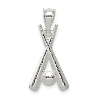 Sterling Silver Polished Bats And Baseball Pendant