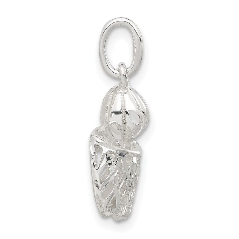 Sterling Silver Polished Diamond-Cut Basketball And Hoop Pendant