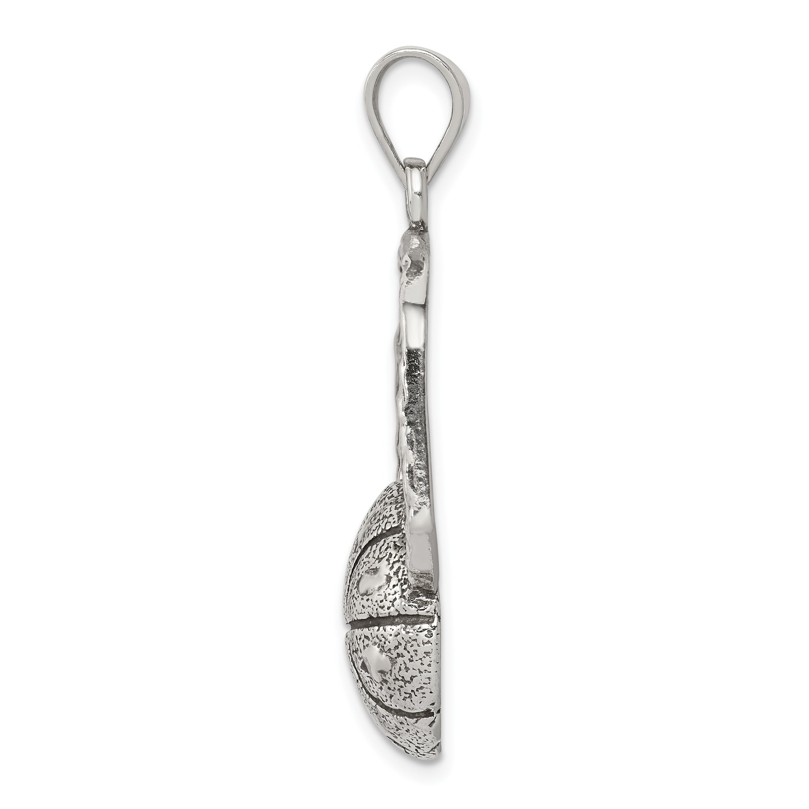 Sterling Silver Antiqued & Textured Basketball With Backboard Pendant