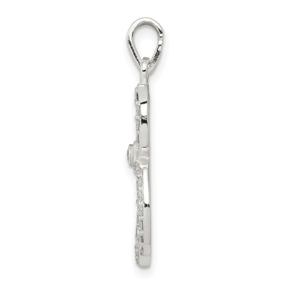 Sterling Silver Polished Cz Cat Pendant