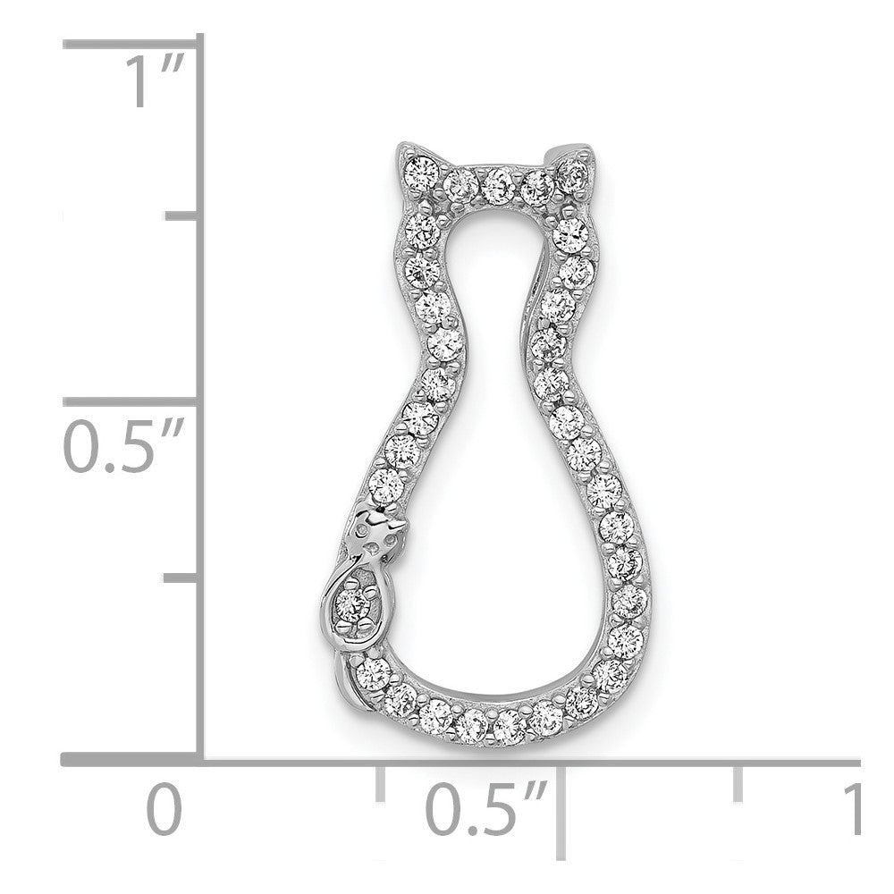 Sterling Silver Polished Cz Cat Chain Slide