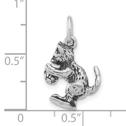 Sterling Silver 3-D Polished & Antiqued Cat Playing With Ball Pendant