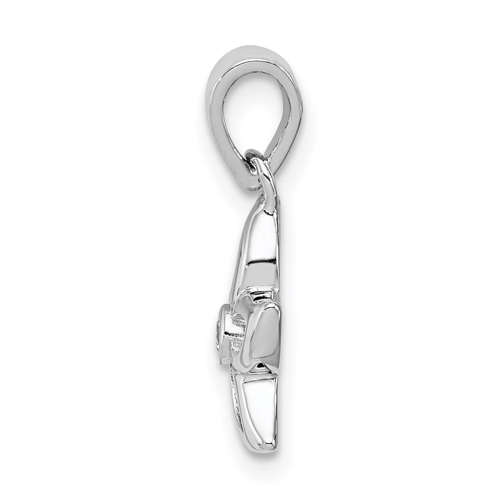 Sterling Silver Rhodium-Plated Flower With Cz Pendant