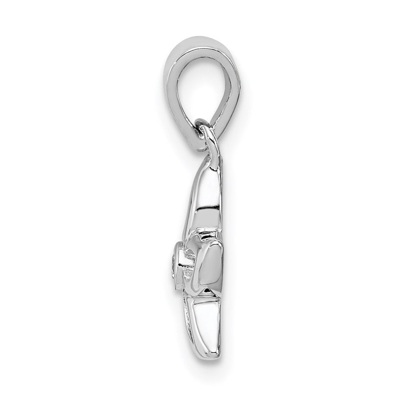 Sterling Silver Rhodium-Plated Flower With Cz Pendant