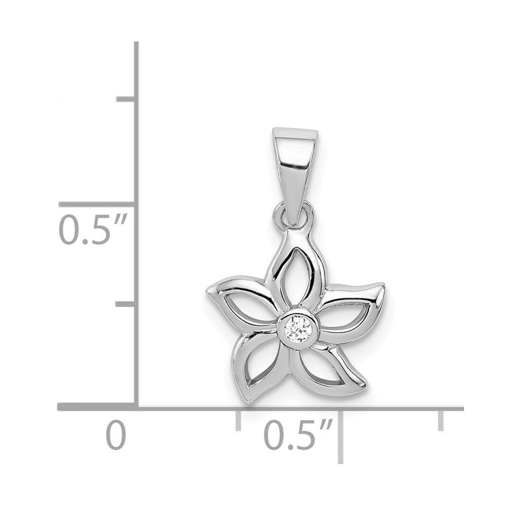 Sterling Silver Rhodium-Plated Flower With Cz Pendant