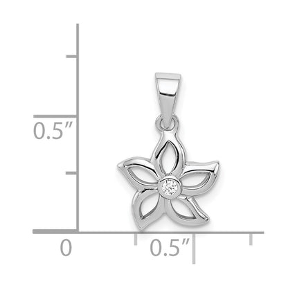 Sterling Silver Rhodium-Plated Flower With Cz Pendant
