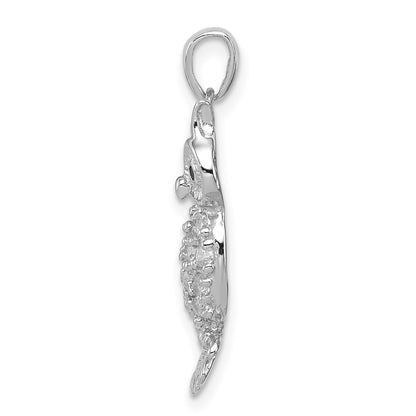 Sterling Silver Rhodium-Plated Cz Owl Pendant