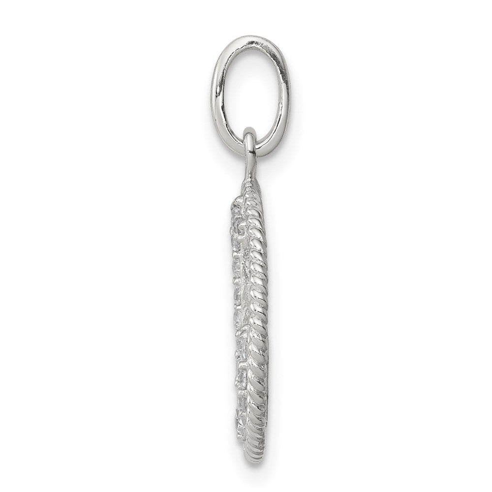 Sterling Silver Rhodium-Plated Polished Cz Anchor Pendant