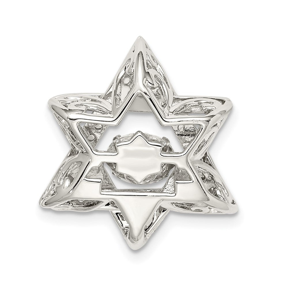 Sterling Silver Platinum-Plated Polished Vibrant CZ Star of David Pendant