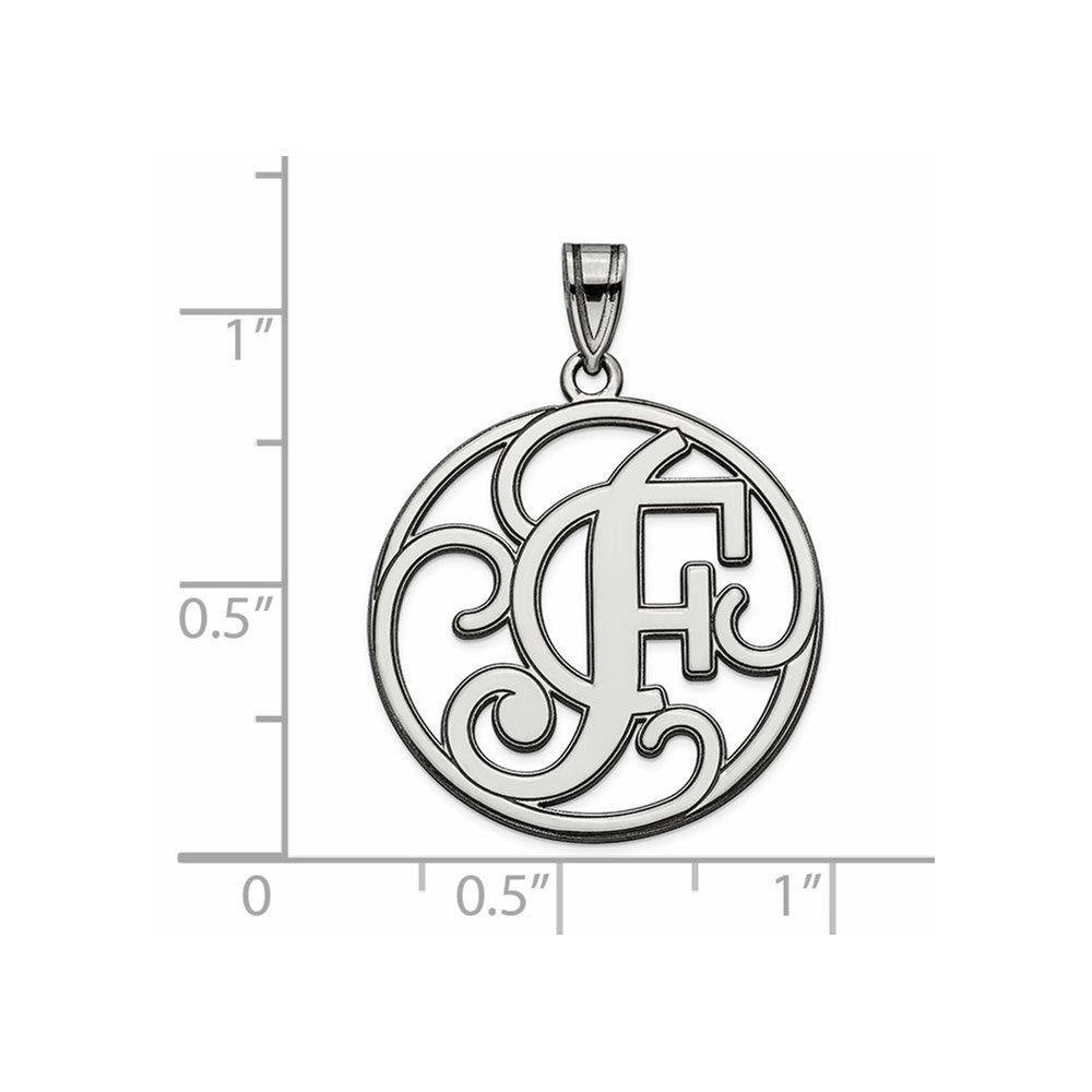 Sterling Silver Rhodium-Plated Fancy Script Letter F Initial Pendant