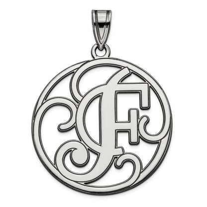 Sterling Silver Rhodium-Plated Fancy Script Letter F Initial Pendant