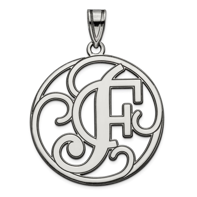 Sterling Silver Rhodium-Plated Fancy Script Letter F Initial Pendant