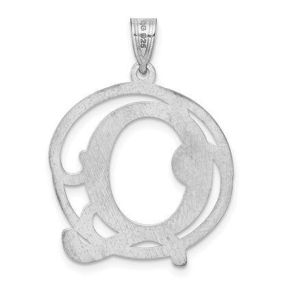Sterling Silver Rhodium-Plated Fancy Script Letter Q Initial Pendant
