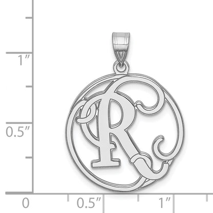 Sterling Silver Rhodium-Plated Fancy Script Letter R Initial Pendant