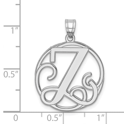 Sterling Silver Rhodium-Plated Fancy Script Letter Z Initial Pendant
