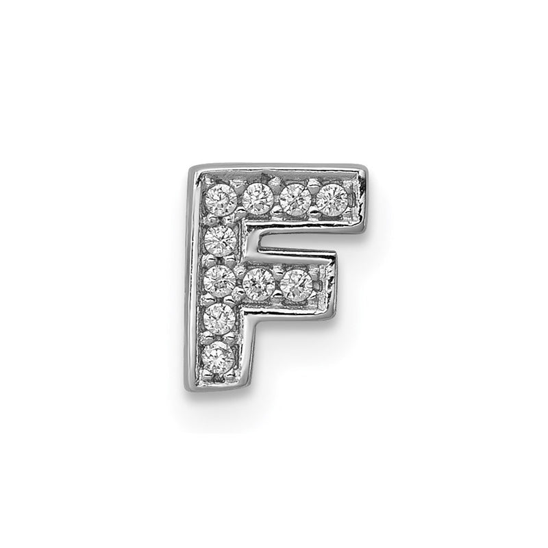 Sterling Silver Rhodium-Plated Cz Letter F Initial Slide Charm