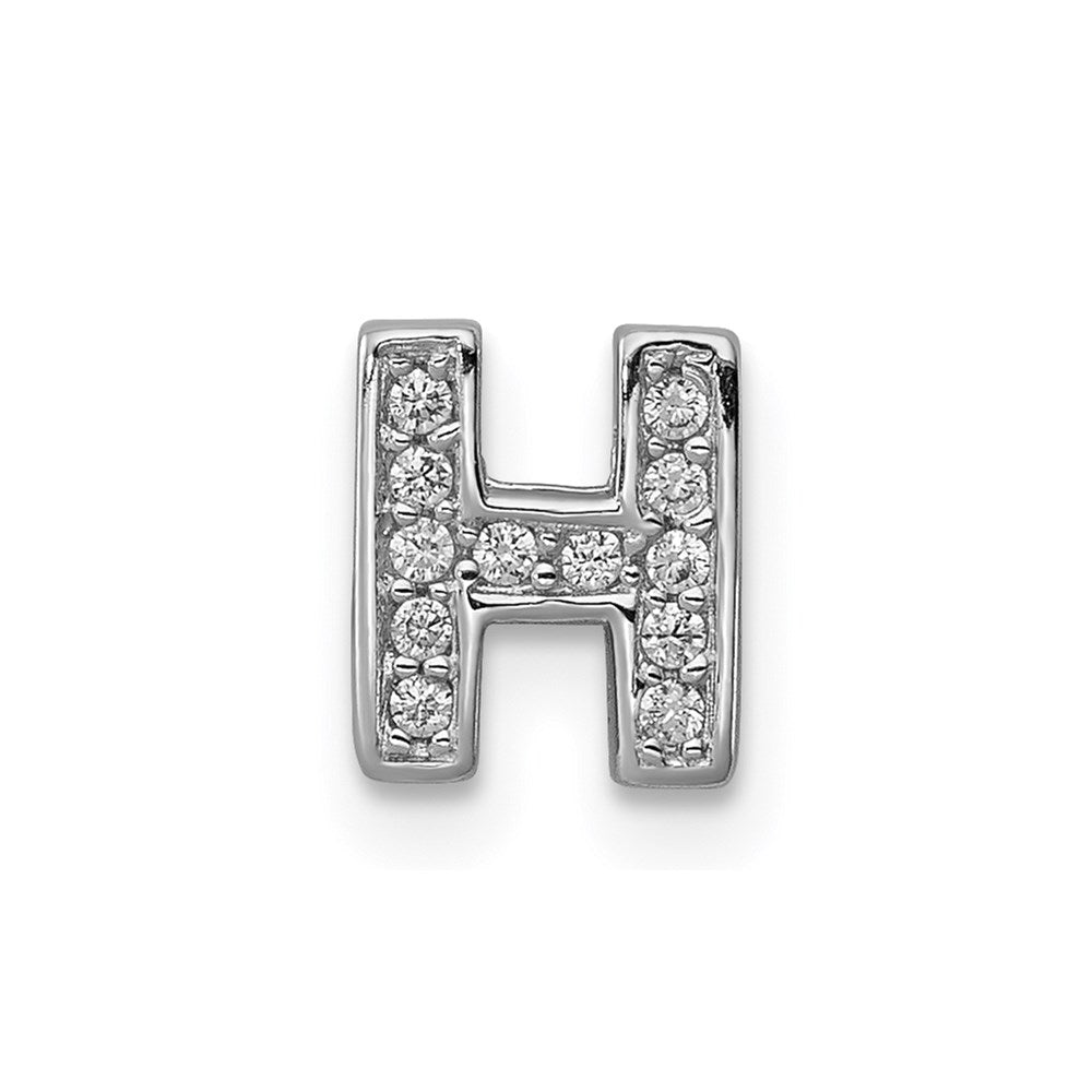 Sterling Silver Rhodium-Plated Cz Letter H Initial Slide Charm