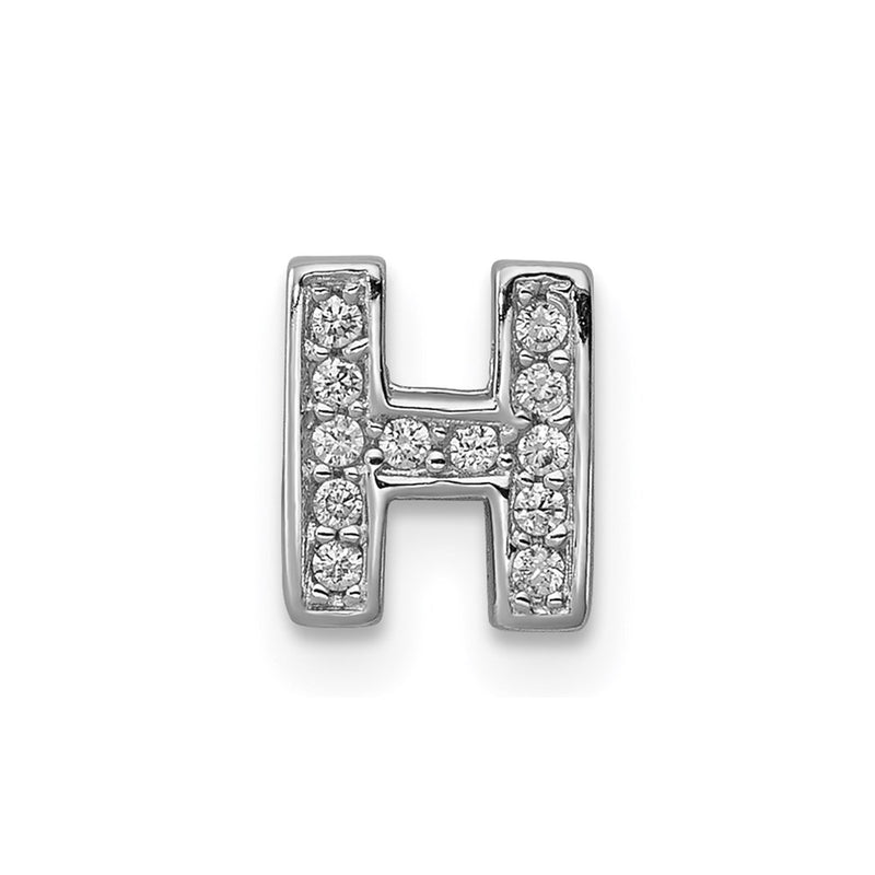 Sterling Silver Rhodium-Plated Cz Letter H Initial Slide Charm