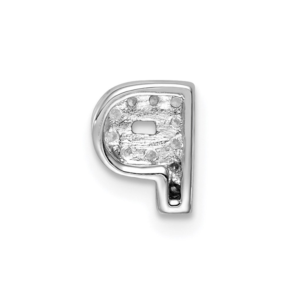 Sterling Silver Rhodium-Plated Cz Letter P Initial Slide Charm
