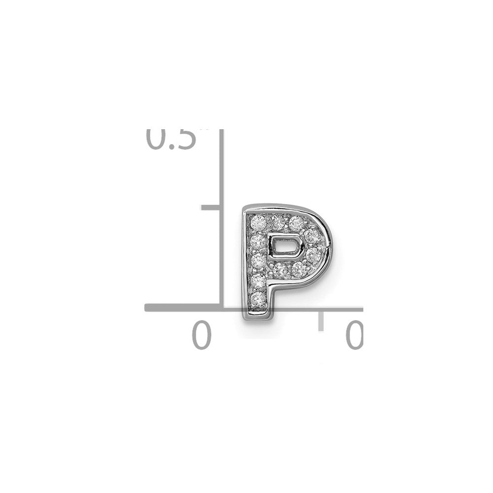 Sterling Silver Rhodium-Plated Cz Letter P Initial Slide Charm
