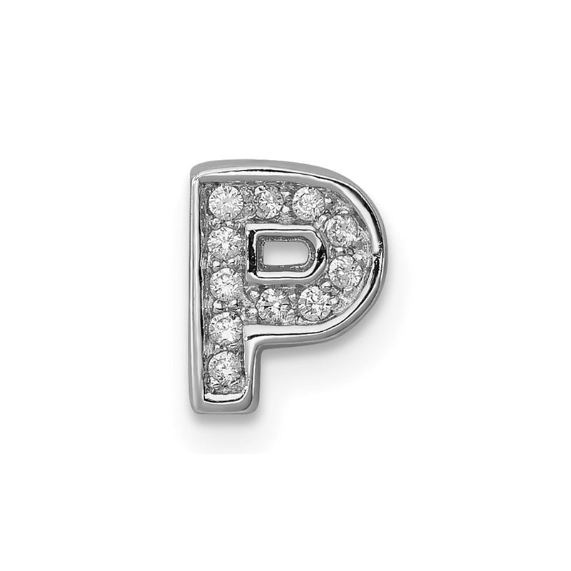 Sterling Silver Rhodium-Plated Cz Letter P Initial Slide Charm