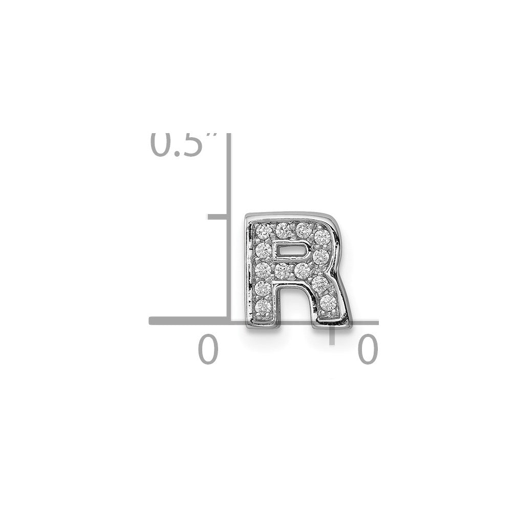 Sterling Silver Rhodium-Plated Cz Letter R Initial Slide Charm