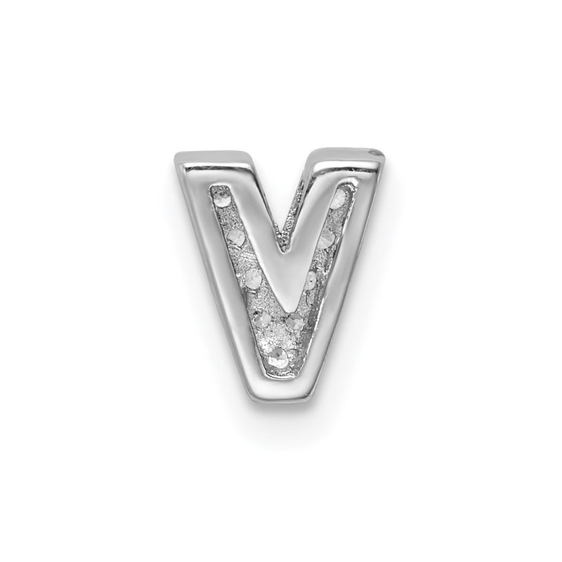 Sterling Silver Rhodium-Plated Cz Letter V Initial Slide Charm