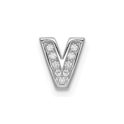 Sterling Silver Rhodium-Plated Cz Letter V Initial Slide Charm