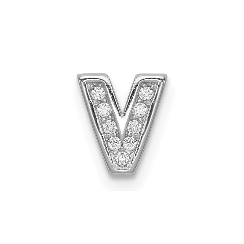 Sterling Silver Rhodium-Plated Cz Letter V Initial Slide Charm