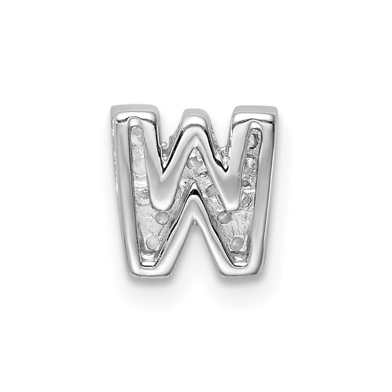 Sterling Silver Rhodium-Plated Cz Letter W Initial Slide Charm