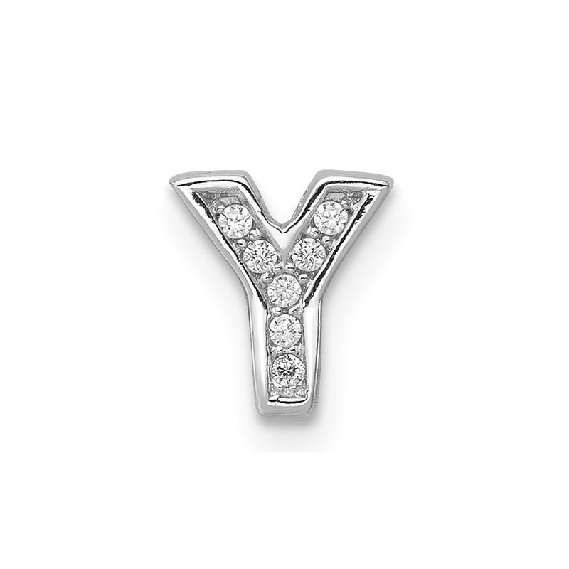 Sterling Silver Rhodium-Plated Cz Letter Y Initial Slide Charm