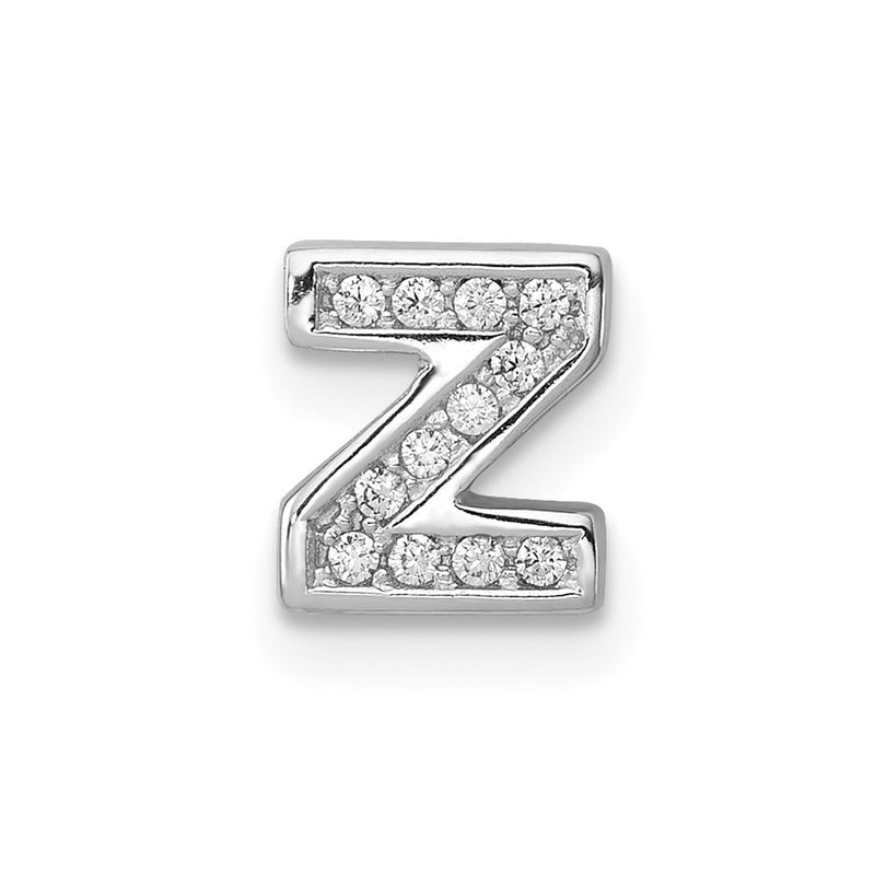 Sterling Silver Rhodium-Plated Cz Letter Z Initial Slide Charm