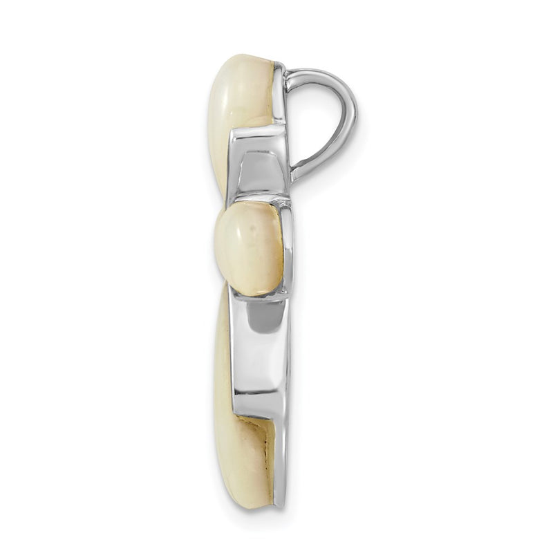 Sterling Silver Rhodium-Plated Mother Of Pearl Cross Chain Slide