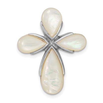 Sterling Silver Rhodium-Plated Mother Of Pearl Cross Chain Slide