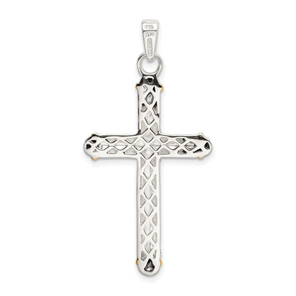 Silver/14K Two-Tone Sterling Silver W/14K White Topaz On Bail Antiqued Cross Pendant