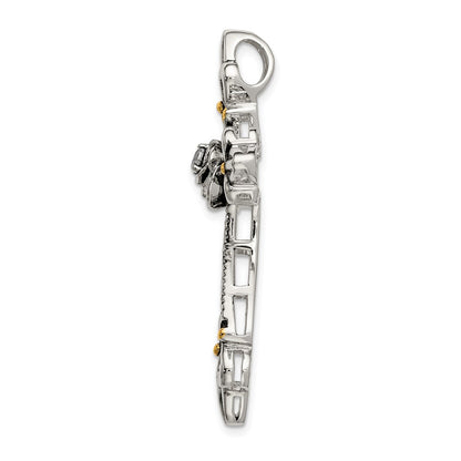 Sterling Silver Gold-Plated Cz Antiqued Cross Slide