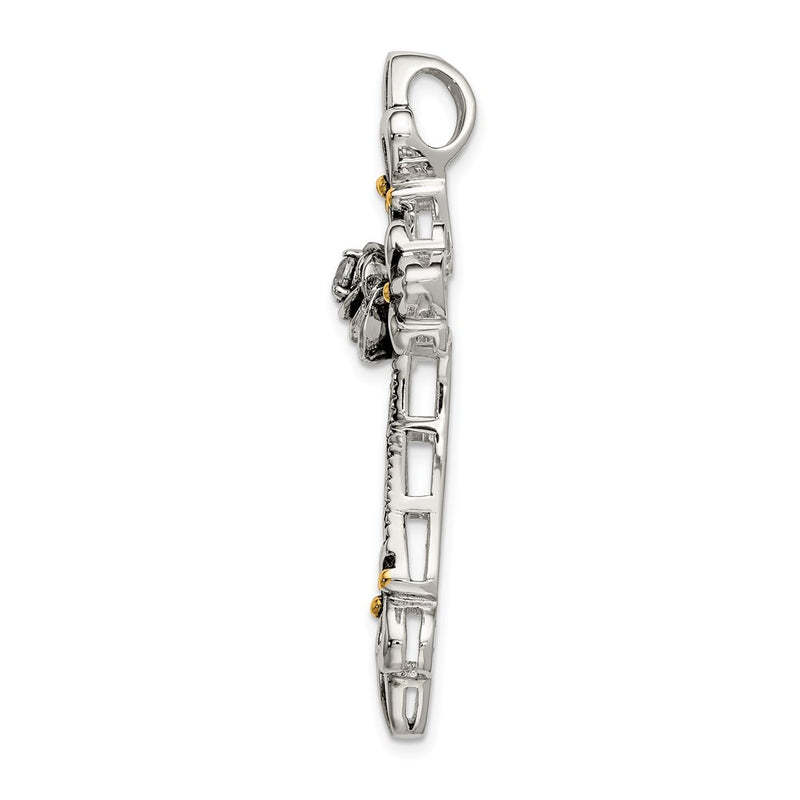 Sterling Silver Gold-Plated Cz Antiqued Cross Slide