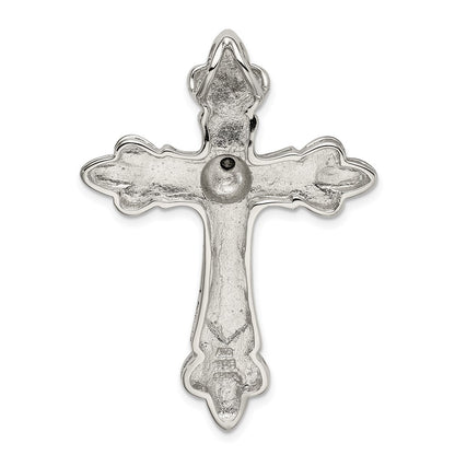 Sterling Silver Gold-Plated Cz Antiqued Cross Slide