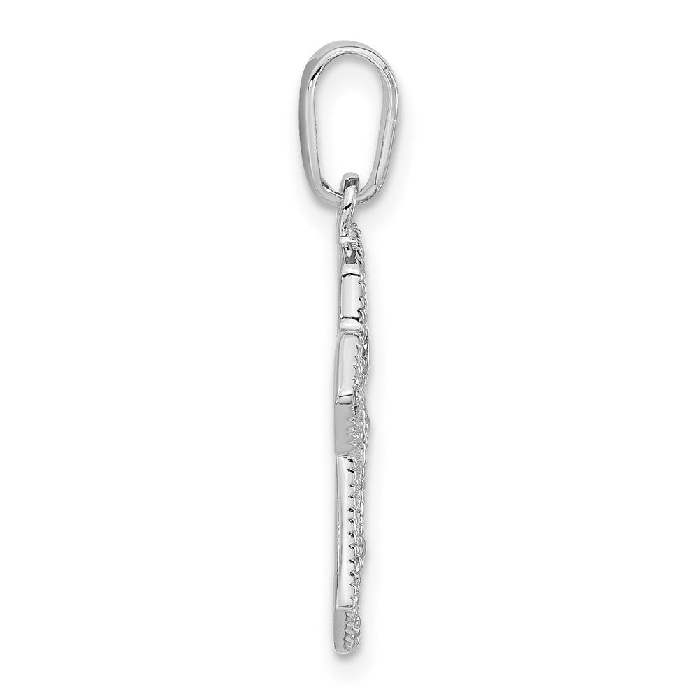 Sterling Silver Rhodium-Plated Polished Cz Woven Cross Pendant