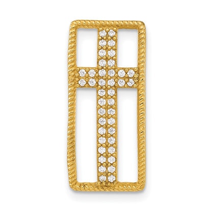 Sterling Silver Gold-Tone Polished Cz Cross Slide