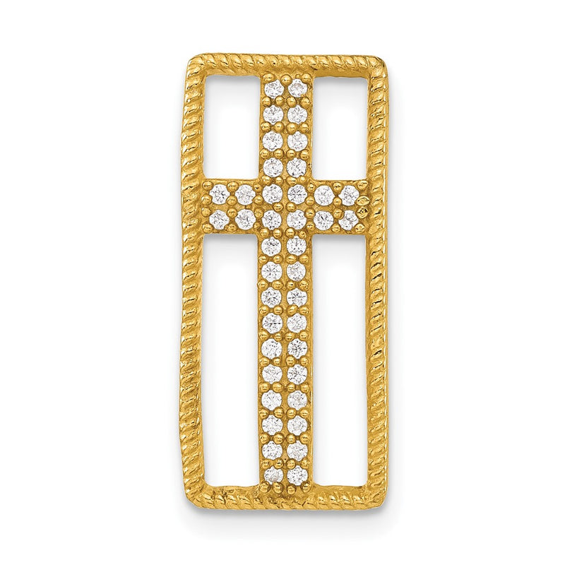 Sterling Silver Gold-Tone Polished Cz Cross Slide