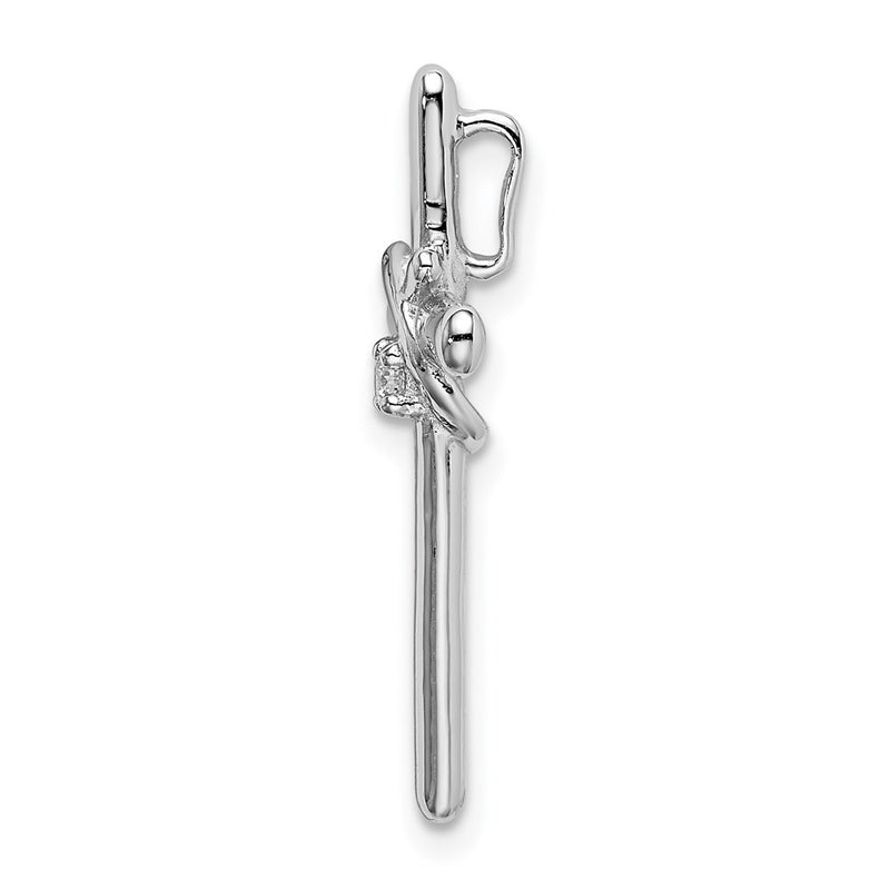 Sterling Silver Rhodium-Plated Polished W/ Cz Cross Chain Slide