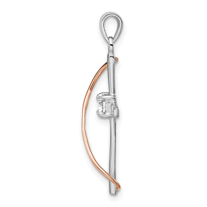 Sterling Silver Rhodium & Rose-Tone Polished Cz Cross Pendant