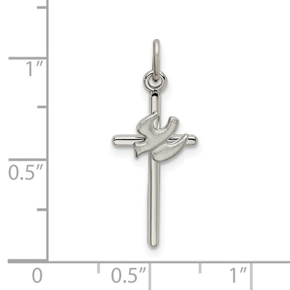 Sterling Silver Polished And Satin Dove Cross Pendant