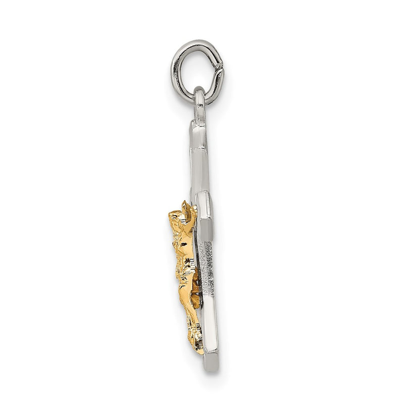 Sterling Silver & Gold-Plated Polished Satin D/C Crucifix Pendant