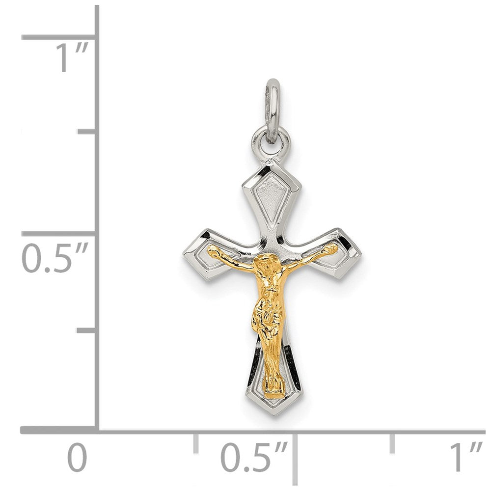 Sterling Silver & Gold-Plated Polished Satin D/C Crucifix Pendant