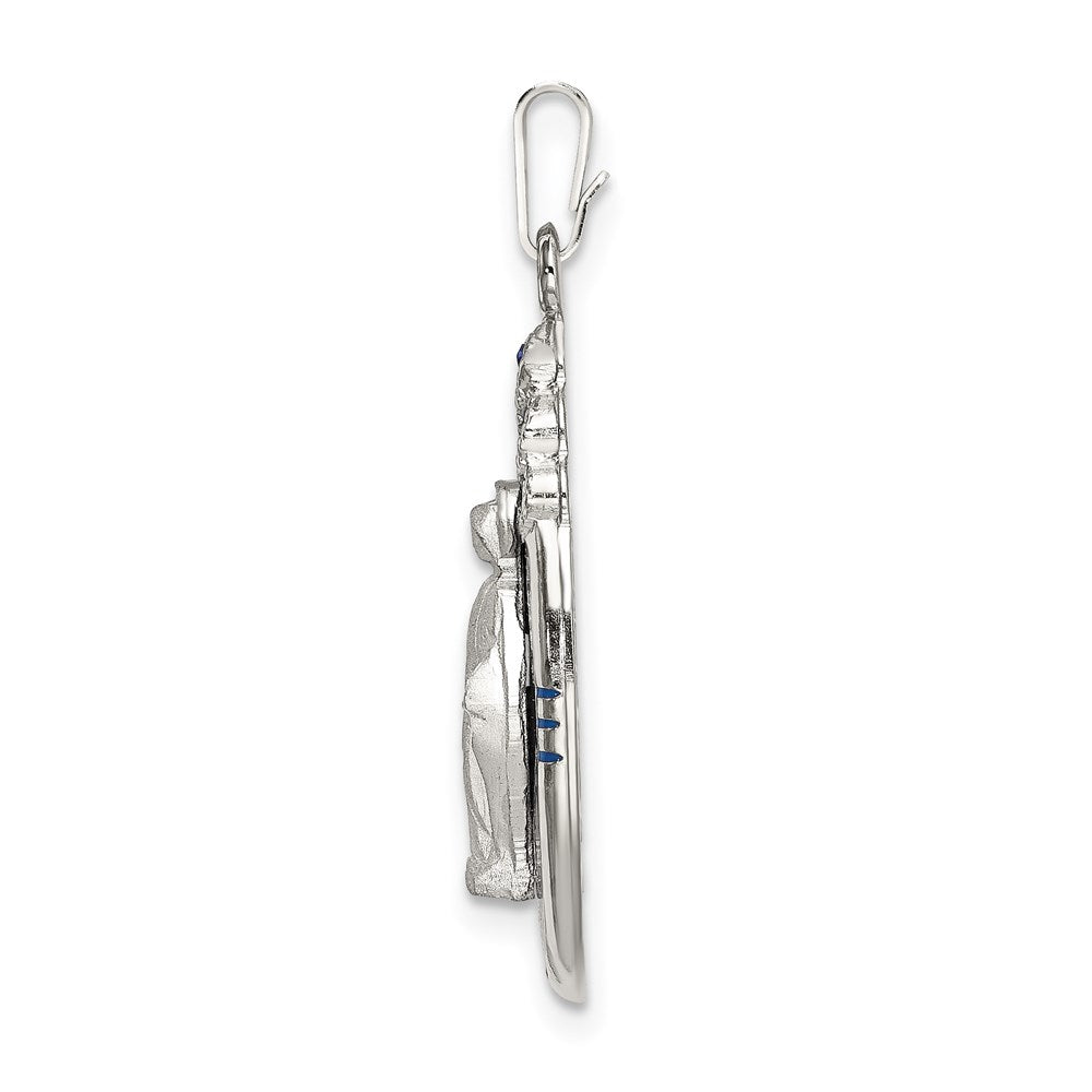Sterling Silver Satin & D/C Epoxy Crystal Miraculous Medal Pendant
