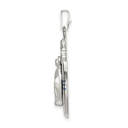 Sterling Silver Satin & D/C Epoxy Crystal Miraculous Medal Pendant