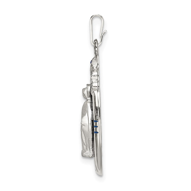 Sterling Silver Satin & D/C Epoxy Crystal Miraculous Medal Pendant