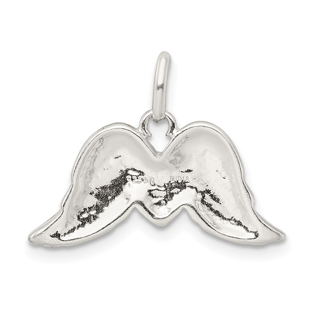 Sterling Silver Polished Enamel Glitter Fabric Heart W/Wings Pendant